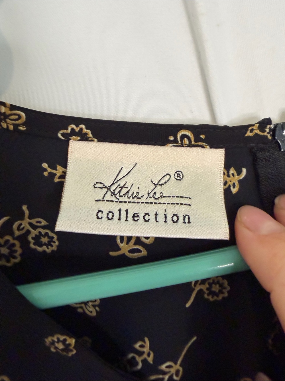 Kathie Lee Collection Black Midi Dress with Gold Floral Print and Waist Tie - Picture 3 of 6